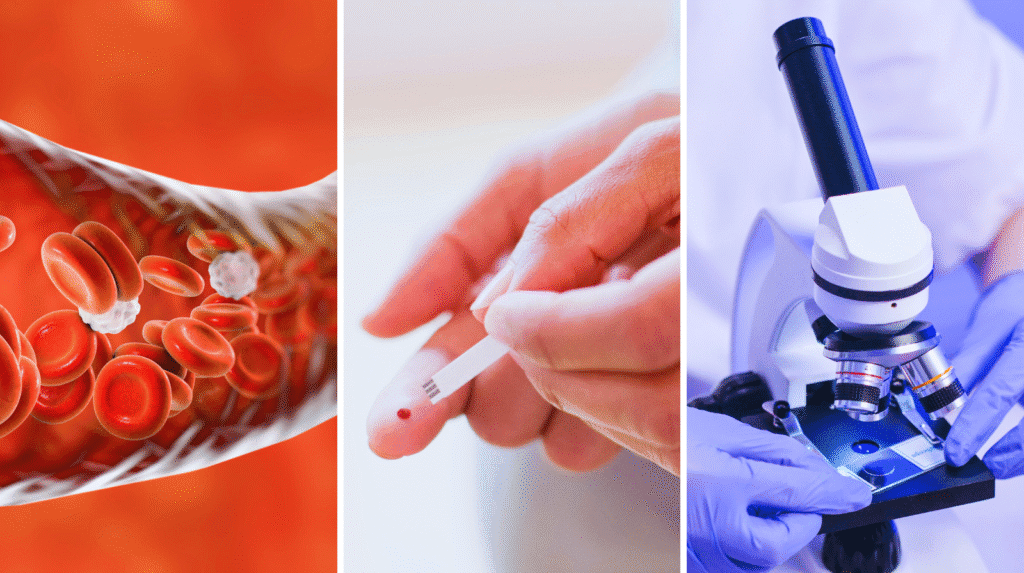 „Fingerprick-Test für Omega-3, rote Blutkörperchen und Laboranalyse zur Bestimmung des Omega-3-Index.