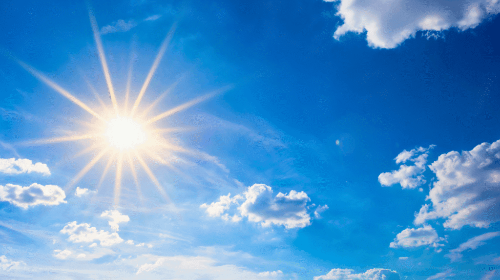 Sonne am Himmel als natürliche Quelle für die Vitamin-D-Bildung über UVB-Strahlung